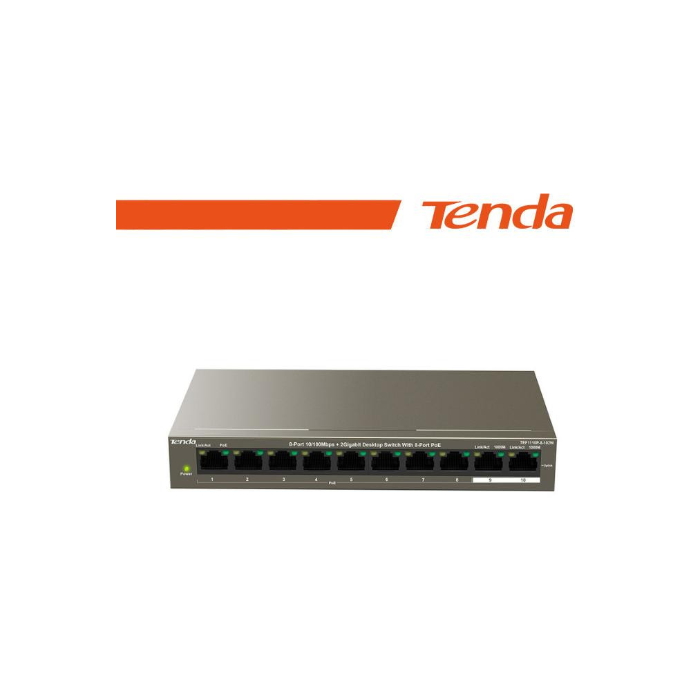 Tenda Switch 102W 8 porte PoE10/100Mbps + 2 Gb - TEF1110P-8-102W