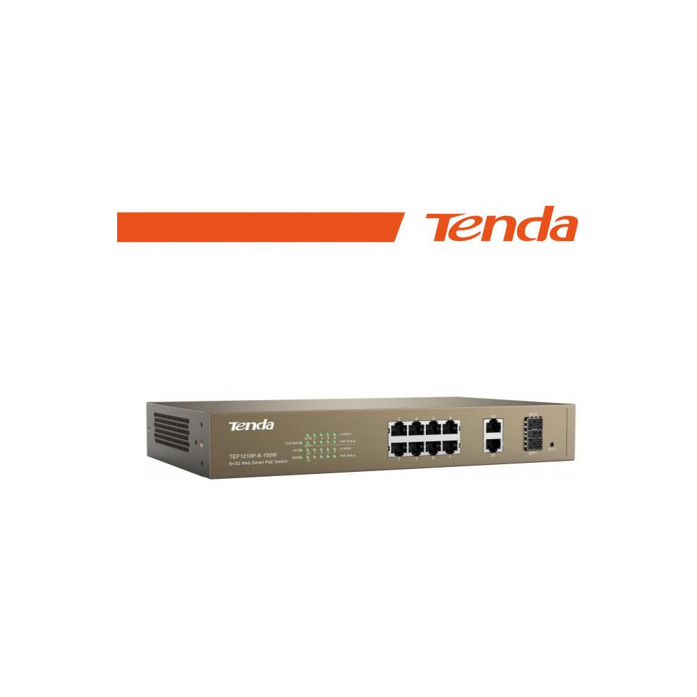 Tenda Switch PoE Desktop Smart 8 Porte 10/100Mb+2Gb+2SFP - TEF1210P-8-150W