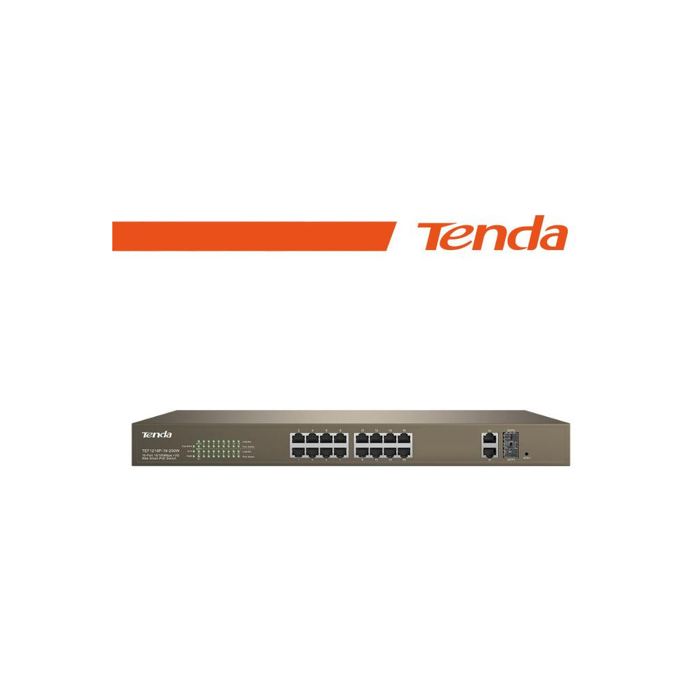 Tenda Switch PoE Web Smart 16 Porte 10/100+2Gb+2SFP - TEF1218P-16-250W