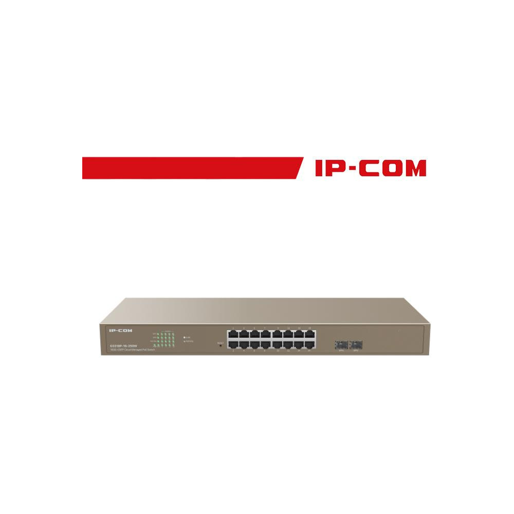 IP-COM Switch PoE Rack Cloud Managed L2 16 Port GE + 2SFP - G3318P-16-250W