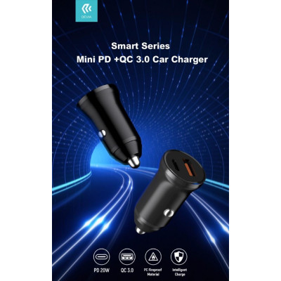 Carica da Auto Super Rapido Slim PD+QC3 30W. 2 Out A+C Nero