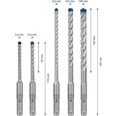 Set punte Robust Line SDS plus-7X, 5 pz (5/6/6/8/10 mm)