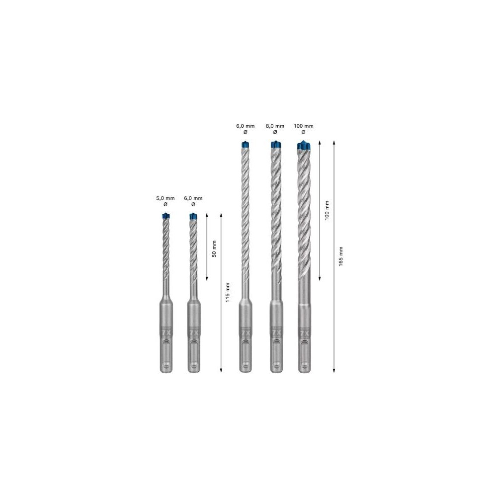 Set punte Robust Line SDS plus-7X, 5 pz (5/6/6/8/10 mm)