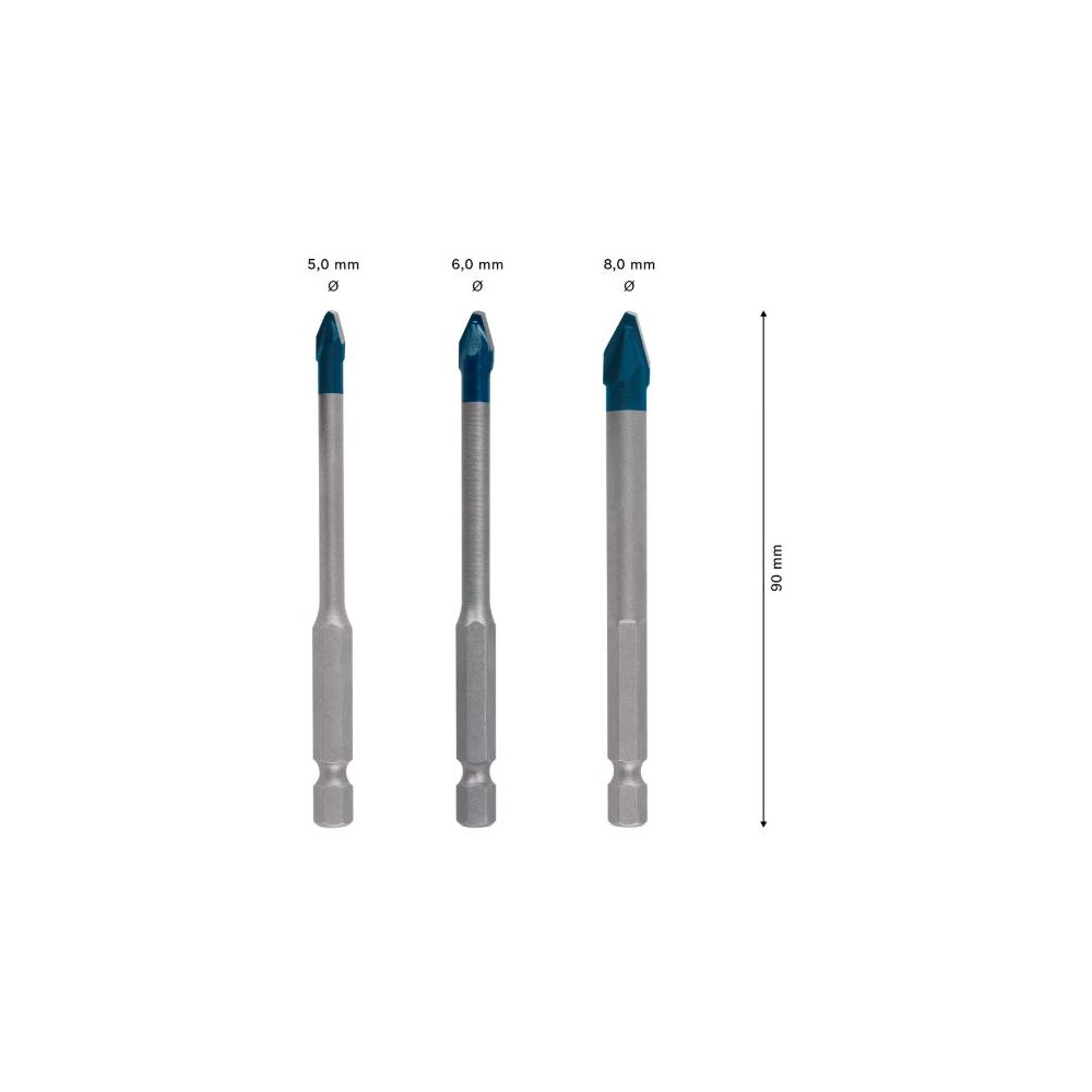 Set punte per piastrelle Expert HEX-9 HardCeramic, 3pz (Ø5/6/8 mm)