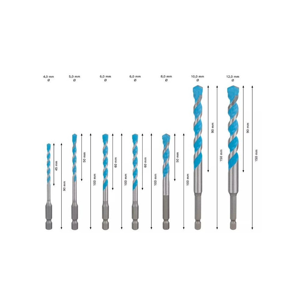 Set punte universali HEX-9 Multi Construction, 7pz (Ø4/5/6/8/10/12 mm)