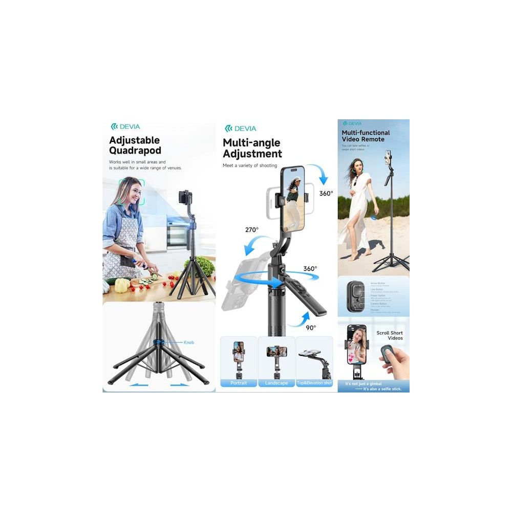 Selfie-Stick con tracciamento del viso Al + supporto per streaming + Telecomando