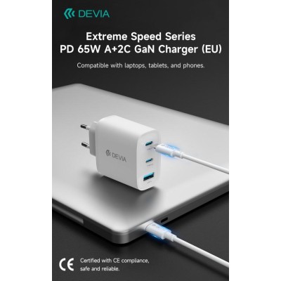 Carica batterie PD da 65 Watt GaN 2 uscite Tipo-C e una Usb A