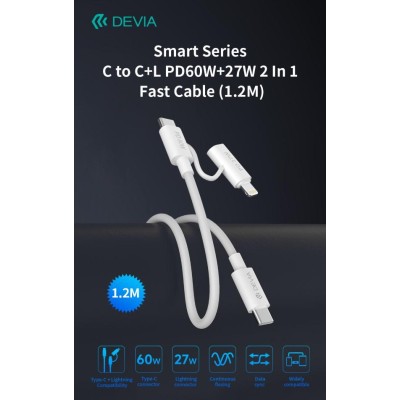 Cavo carica rapida da C a C + Lightning  PD 60W 3A 1,2 Metri Nero