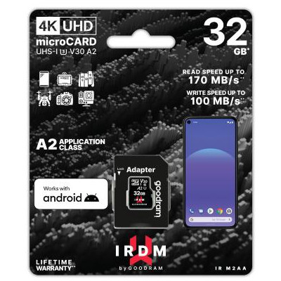 microSD IRDM by GOODRAM 32GB UHS I U3 A2 + adapter