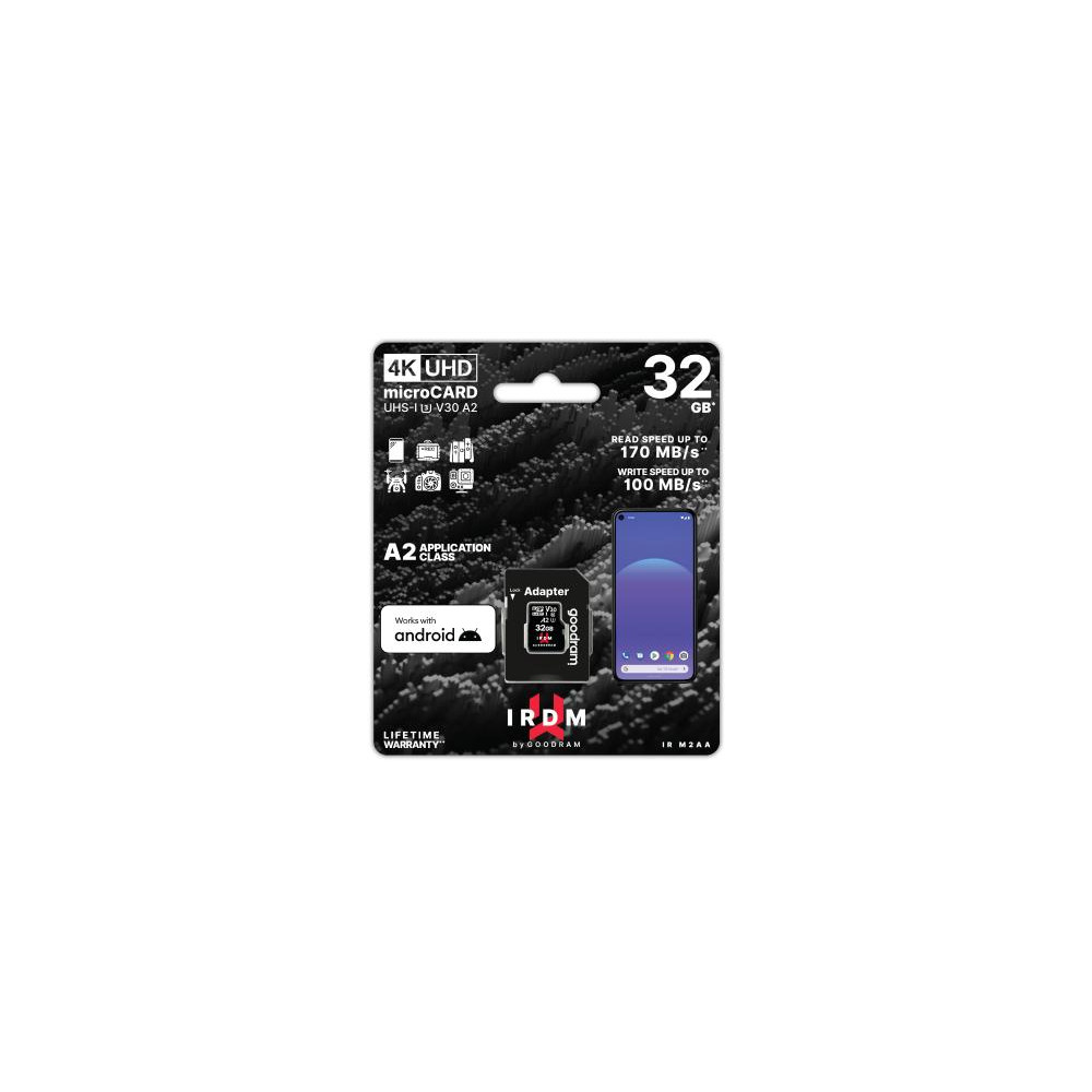 microSD IRDM by GOODRAM 32GB UHS I U3 A2 + adapter