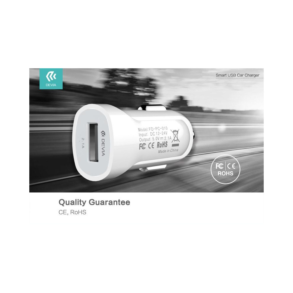 Caricabatteria Auto 2.1A USB Smart Devia Bianco