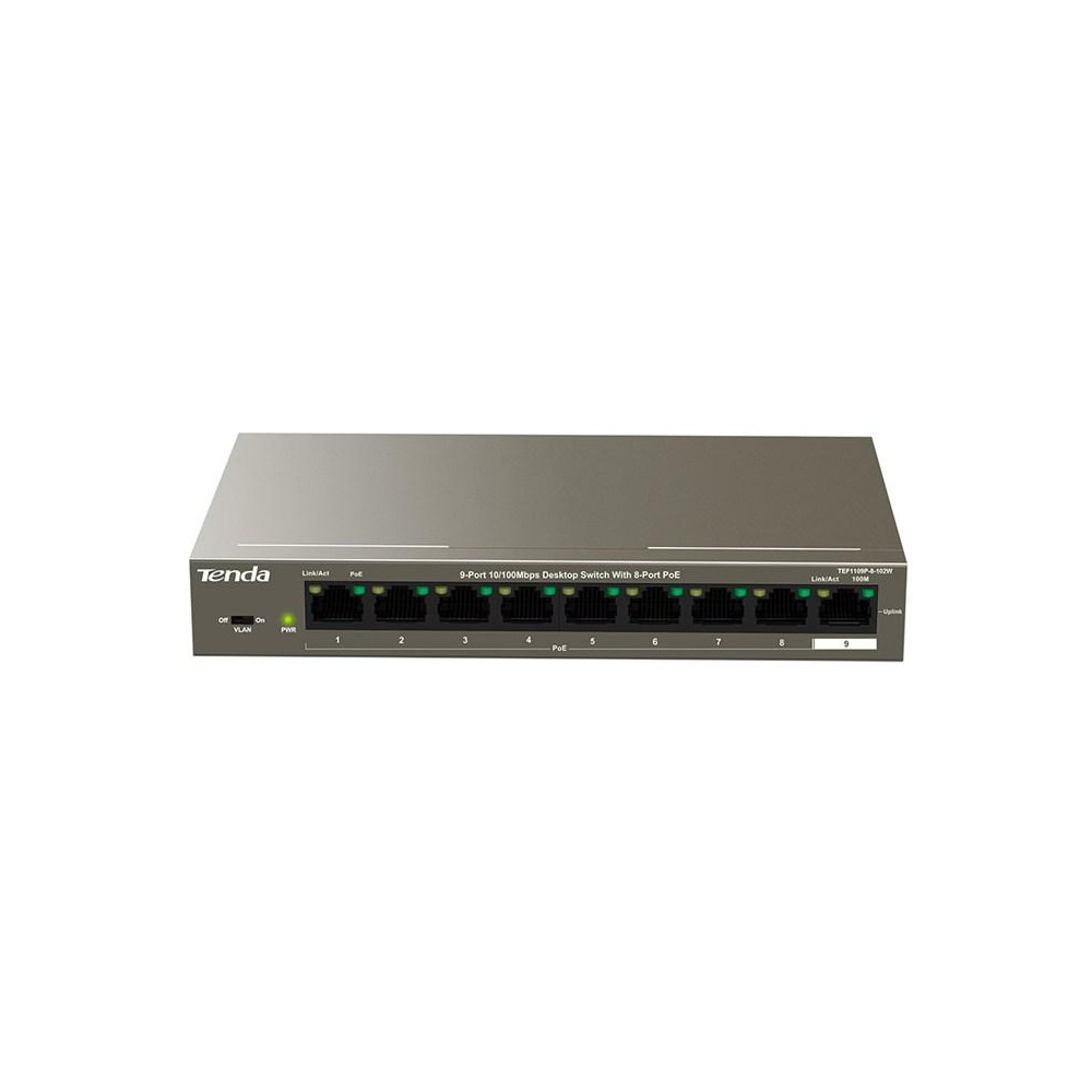 Switch a 9 porte da 10/100Mbps con 8 porte PoE desktop 102W