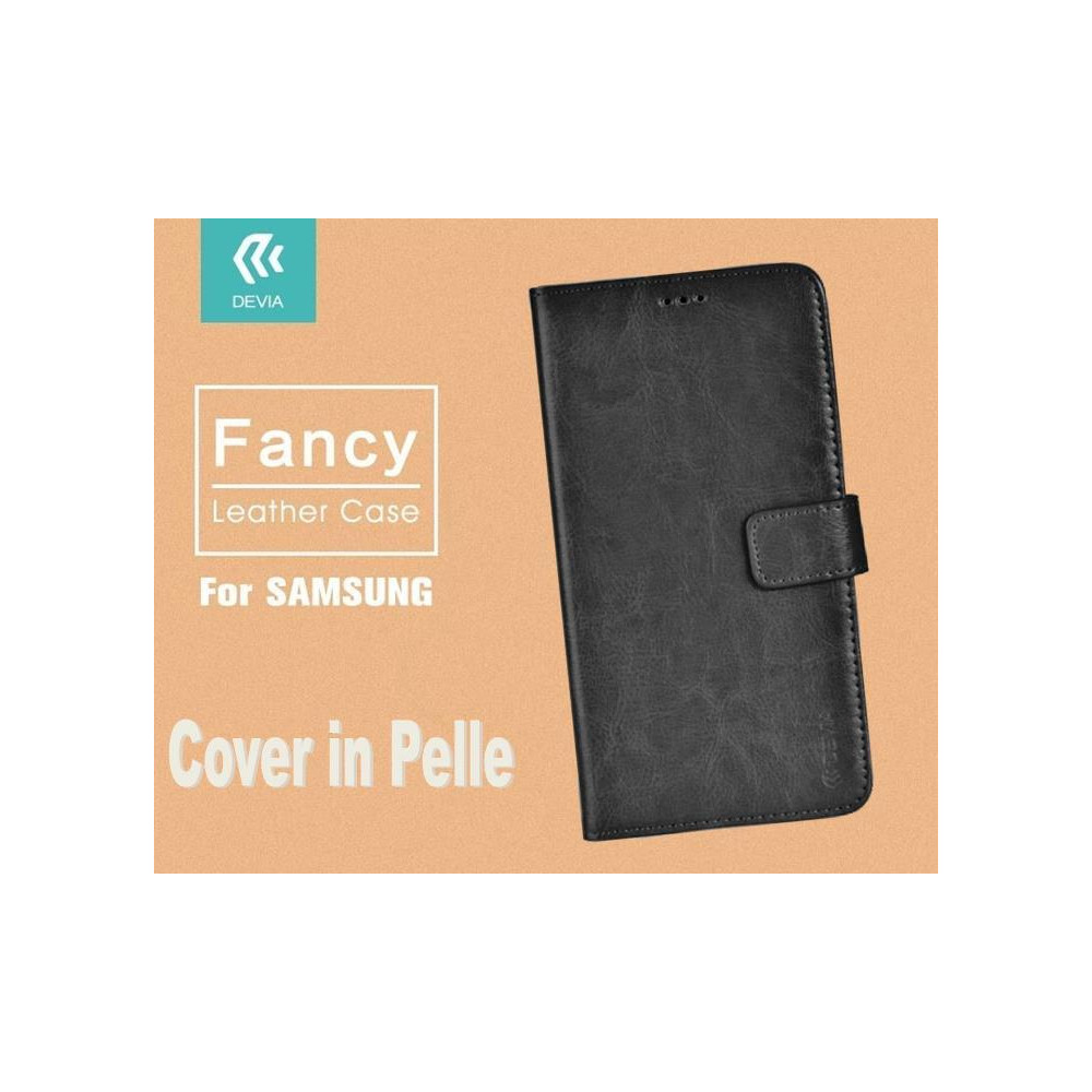 Cover a Libro in Pelle Nera Fancy per Samsung J7 2016