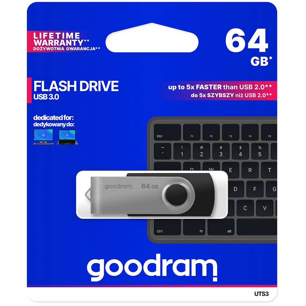 Pendrive GoodRAM 64GB UTS3 BLACK USB 3.0 - retail blister