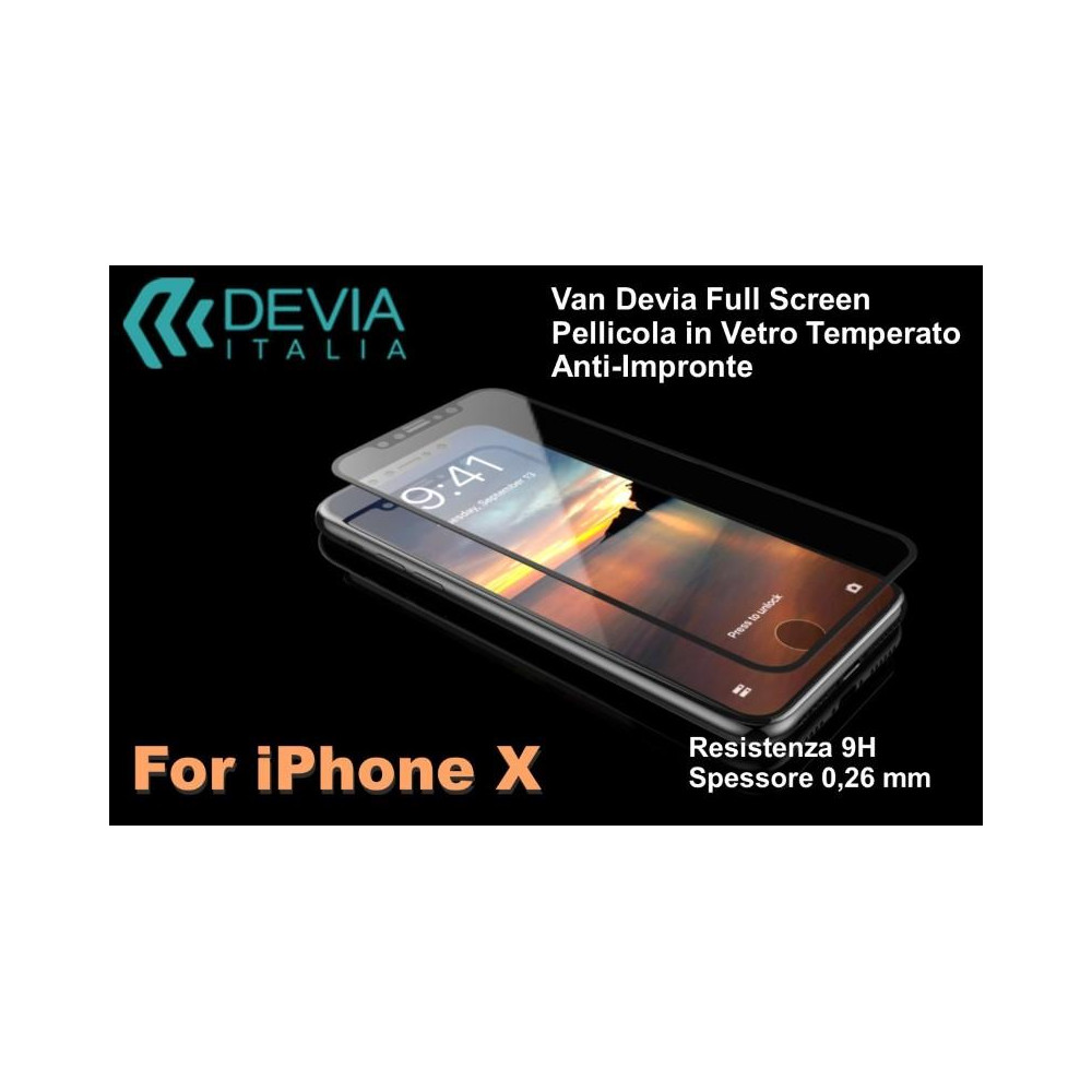 Pellicola vetro temperato Anti Imp Full Screen iPhone X Nera