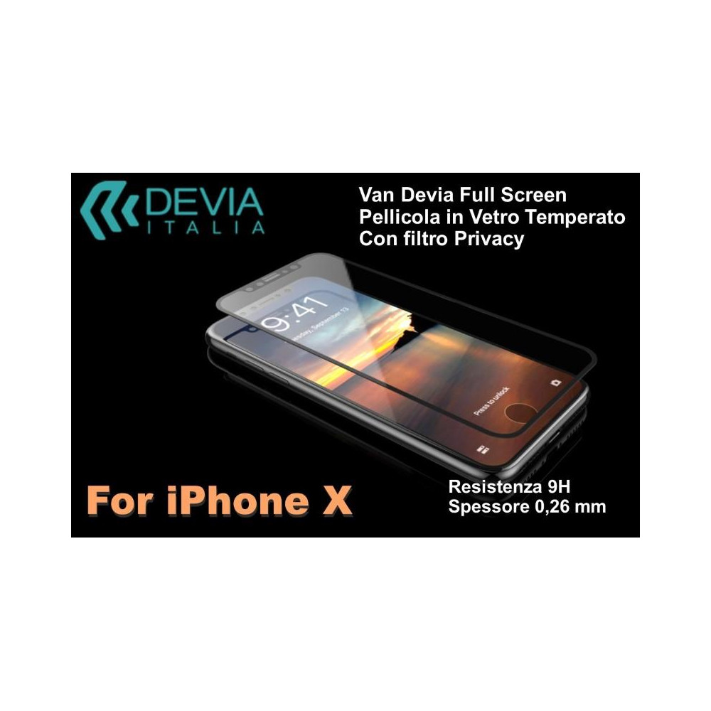 Pellicola Vetro Temperato Full Screen Privacy per iPhone X