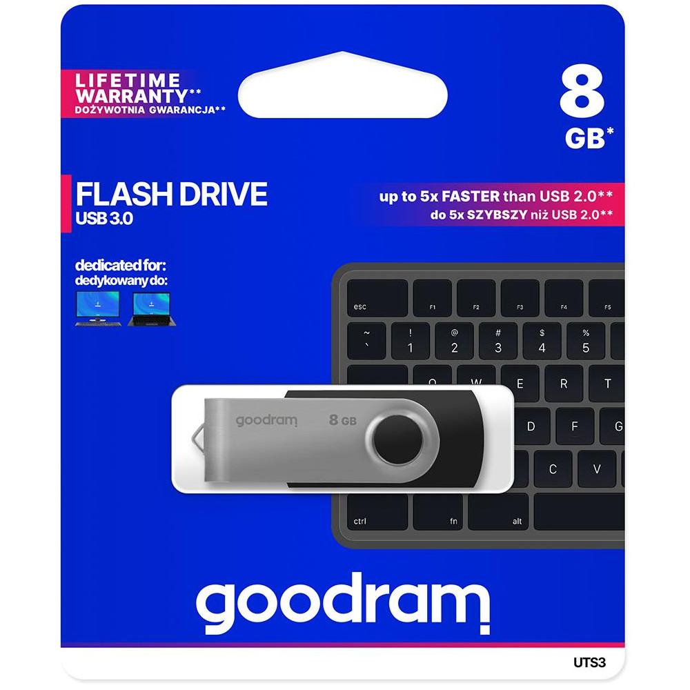 Pendrive GoodRAM 8GB UTS3 BLACK USB 3.0 - retail blister