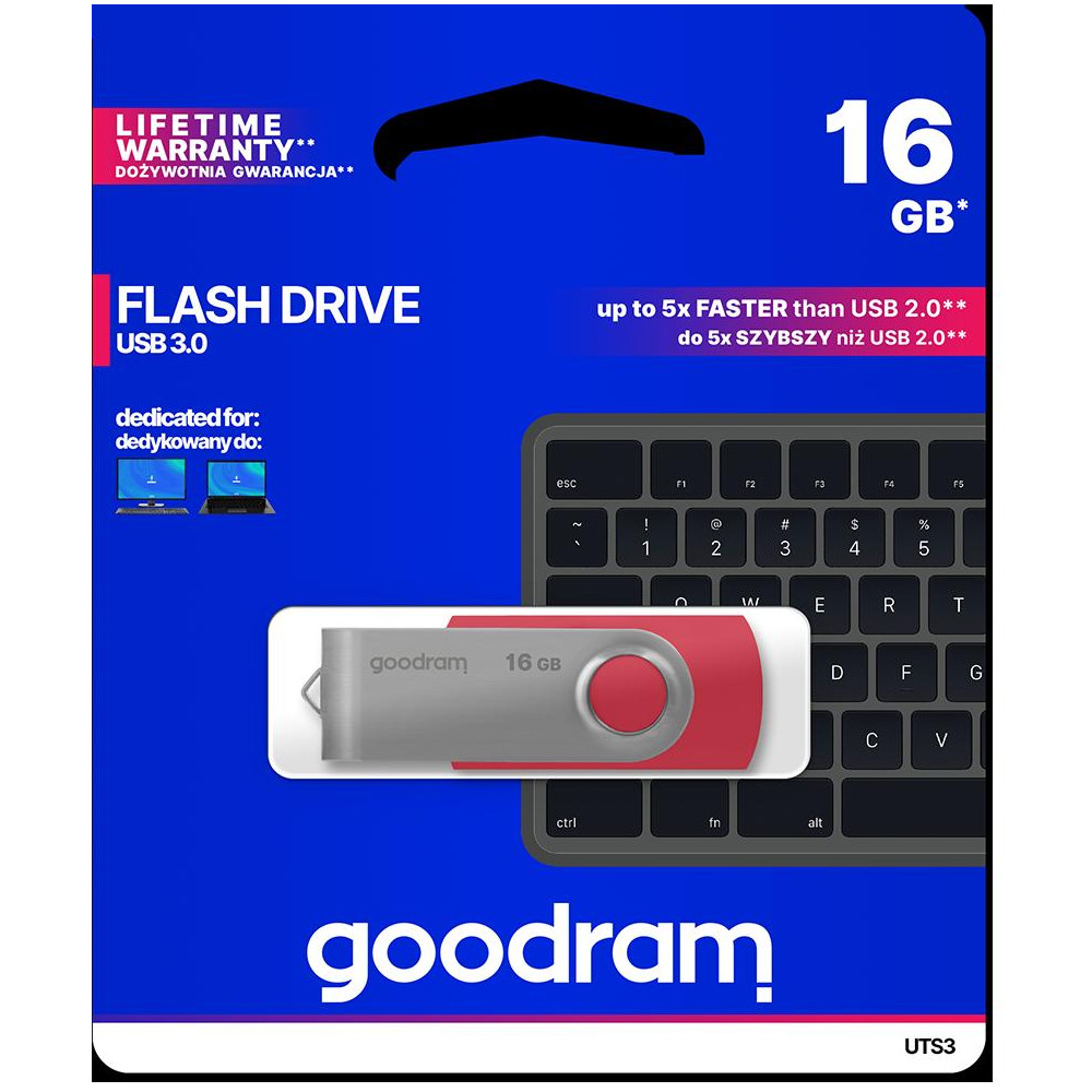 Pendrive GoodRAM 16GB UTS3 RED USB 3.0 - retail blister