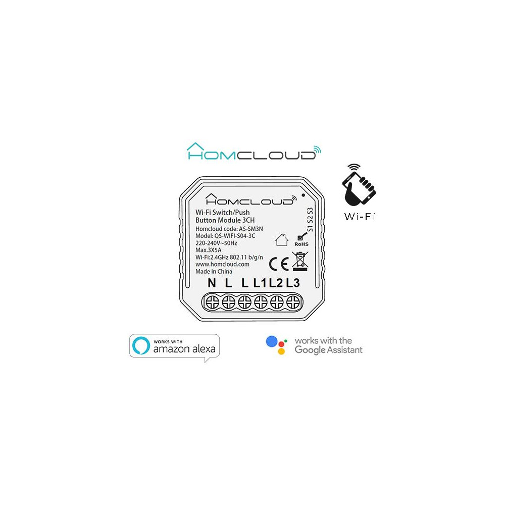 Modulo PuIsante/Interruttore 3CH Wi-Fi da incasso