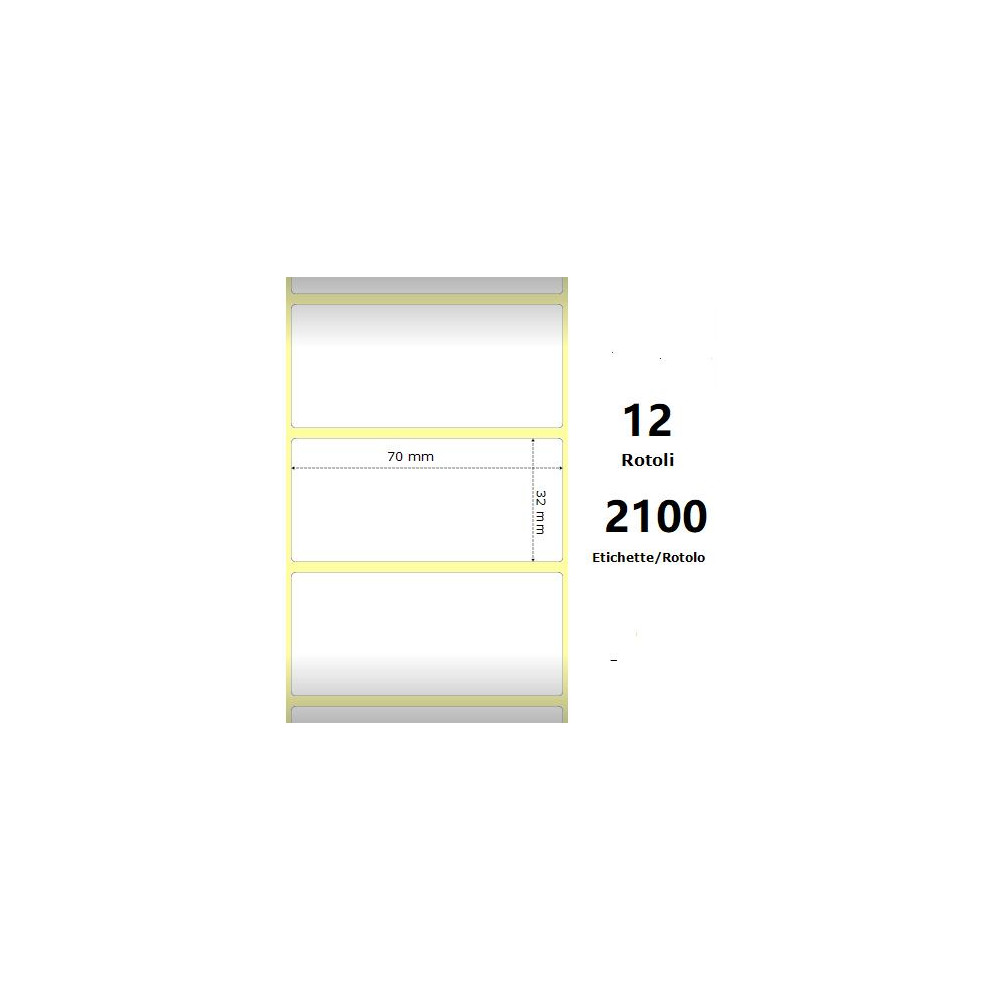 White 70x32mm,2100 Et/Rotolo Z-1000D,2.8x1.3x1Core ,12 Rolls