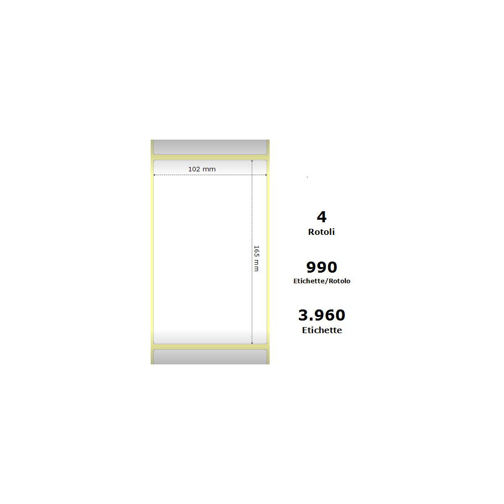 White 102x165mm,990 Et/Rotolo Z-1000D, 4x6.5x3 Core ,4 Rolls