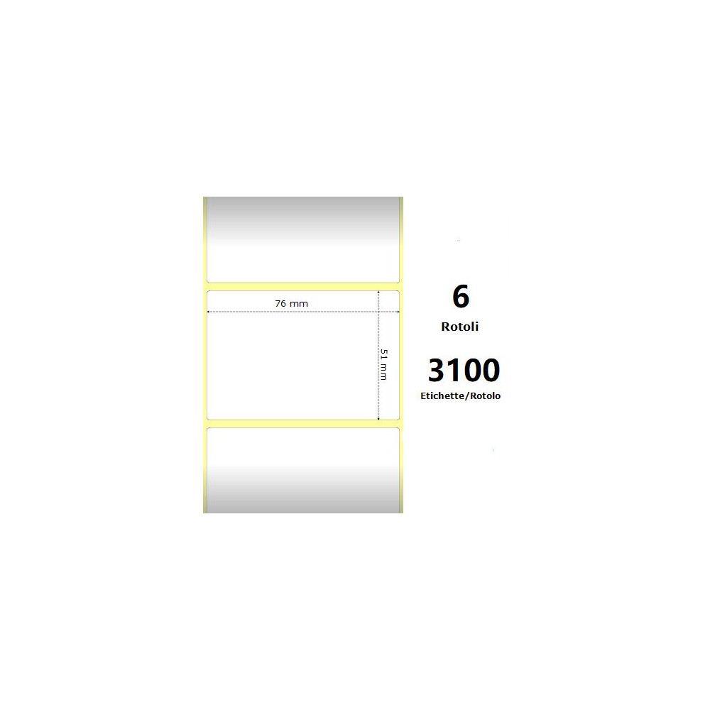 White 76x51mm,3100 Et/Rotolo Z-1000D, 3x2x3 Core, 6 Rolls