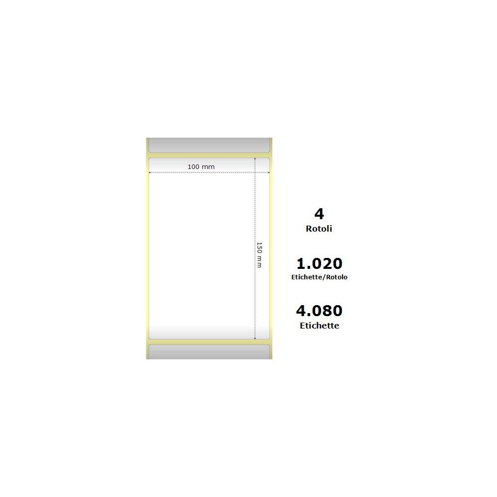 White 100x150mm,1020 Et/Rotolo Z-1000D,3.9x5.9x3 Core,4Rolls