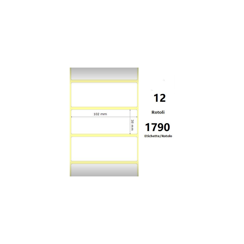 White 102x38mm,1790 Et/Rotolo Z-1000D, 4x1.5x1Core, 12 Rolls