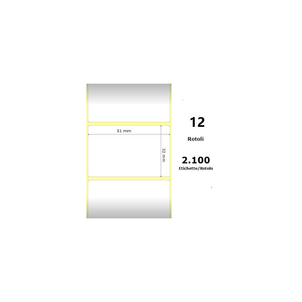 White 51x32mm,2100 Et/Rotolo Z-1000D, 2x1.3x1 Core, 12 Rolls