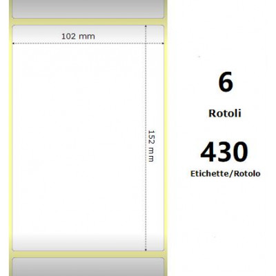 White 102x152mm, 430 Et/Rotolo Z-2000D 4x6x1 Core, 6 Rolls