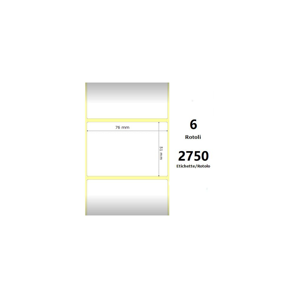 White 76x51mm, 2750 Et/Rotolo Z-2000D 3x2x3 Core, 6 Rolls