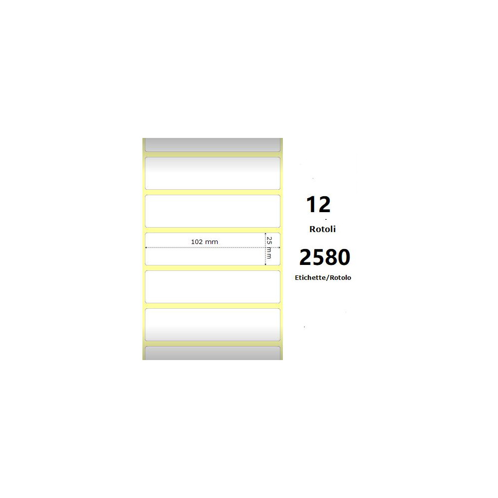 White 102x25mm, 2580 Et/Rotolo Z-2000D 4x1x1 Core, 12 Rolls