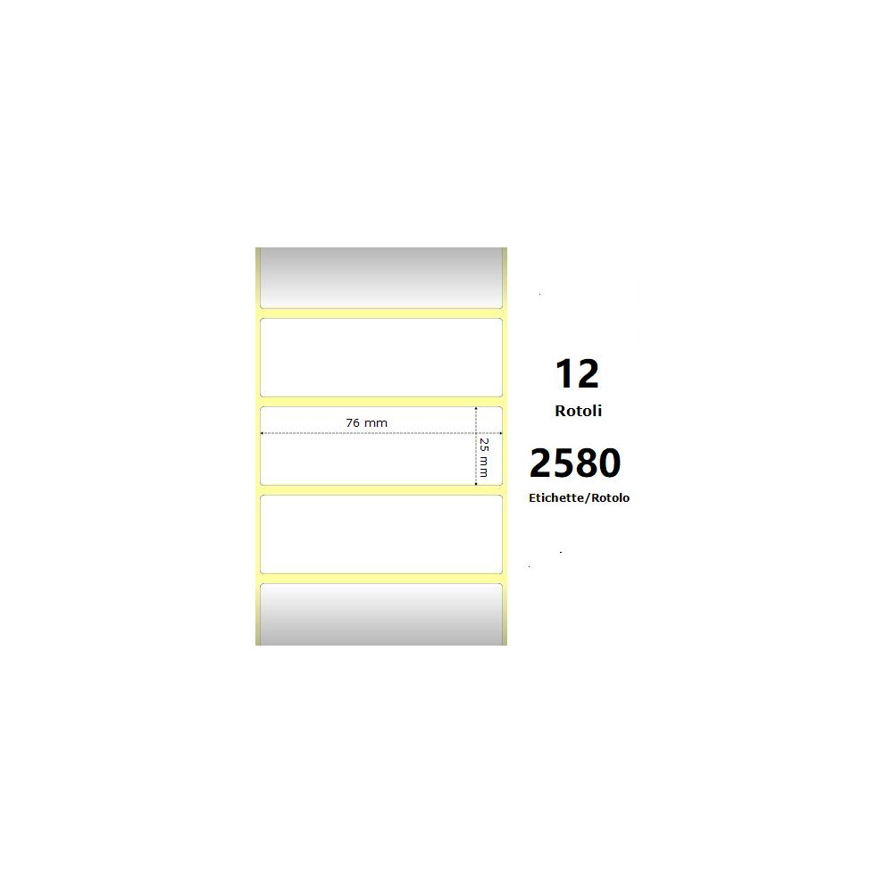 White 76x25mm, 2580 Et/Rotolo Z-2000D, 3x1x1 Core, 12 Rolls