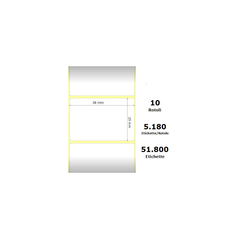 White 38x25mm, 5180 Et/Rotolo Z-2000D, 1.5x1x3 Core,10 Rolls