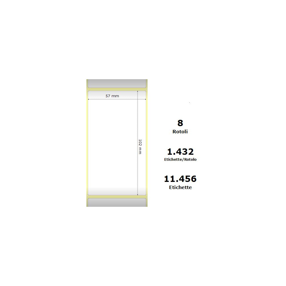 White 57x102mm, 1432 Et/Rotolo Z-2000D,2.2x4x3 Core, 8 Rolls