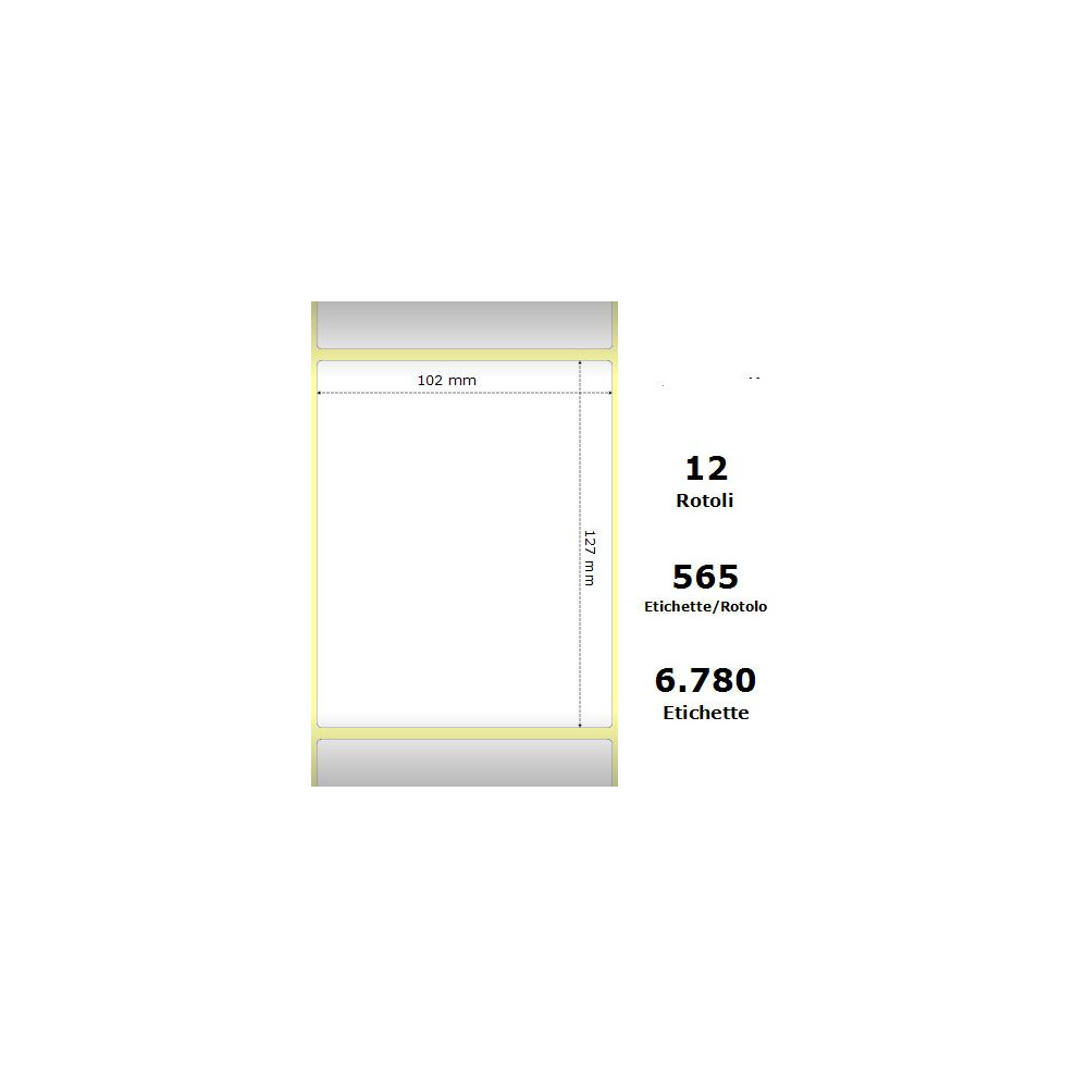 White 102x127mm,565 Et/Rotolo Z-2000D, 4x5x1 Core, 12 Rolls