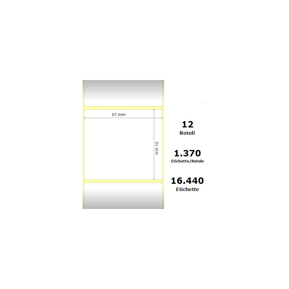 White 57x51mm,1370 Et/Rotolo Z-2000D, 2.2x2x1 Core, 12 Rolls