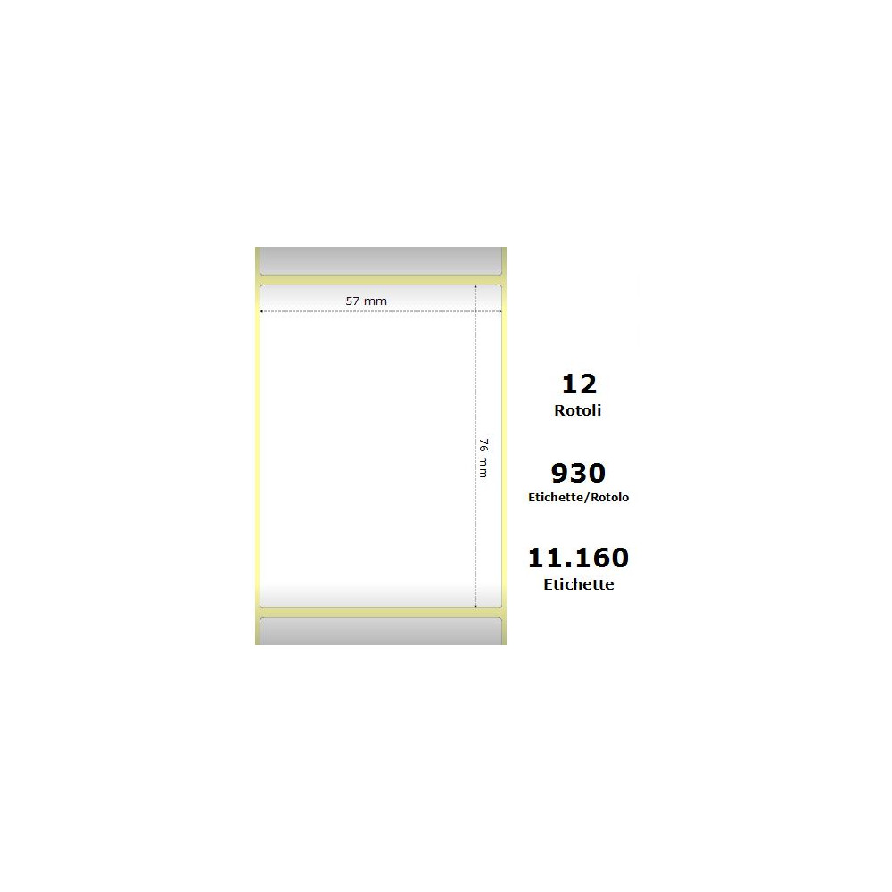 White 57x76mm,930 Et/Rotolo Z-2000D, 2.2x3x1 Core, 12 Rolls