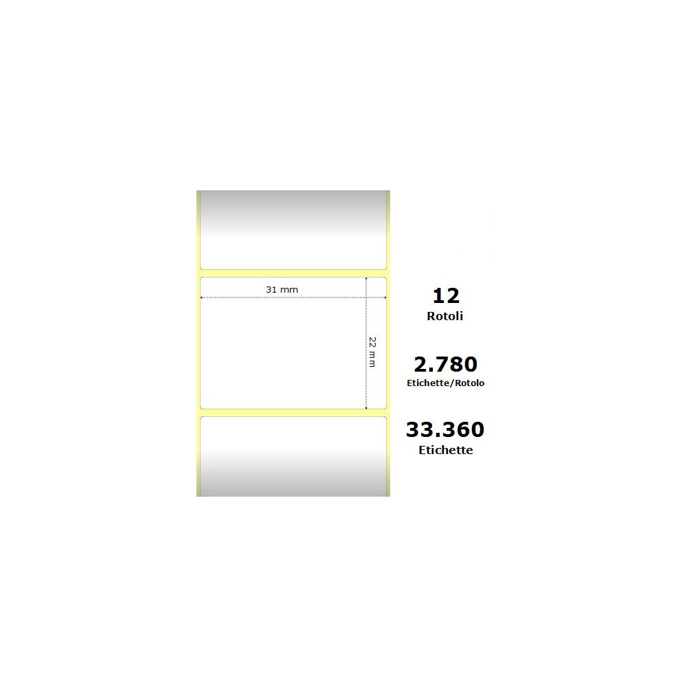 White 31x22mm,2780 Et/Rotolo Z-2000D,1.2x0.9x1Core, 12 Rolls