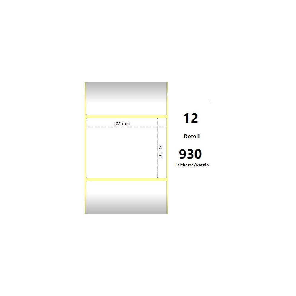 White 102x76mm,930 Et/Rotolo Z-4000D, 4x3x1 Core, 12 Rolls