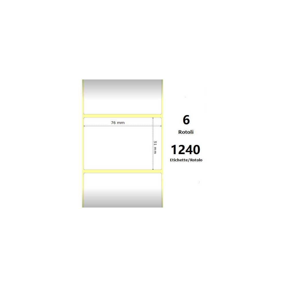 White 76x51mm,1240 Et/Rotolo Z-4000D, 3x2x1 Core, 6 Rolls